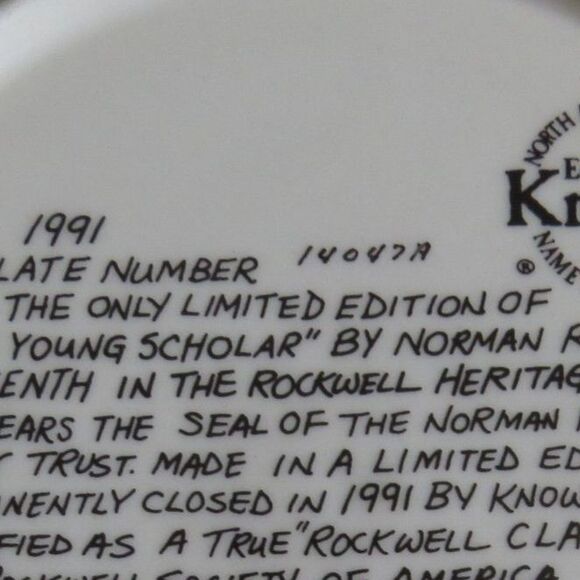 Norman Rockwell Ltd Edition 1991 "The Young Scholar" Collector's Plate EUC - Picture 3 of 3